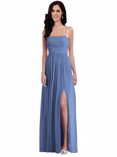 Sleeveless Windsor Blue Spaghetti Straps Low Back Soft Chiffon A-Line Semi Formal Evening Dress / Bridesmaid Dress Newcastle