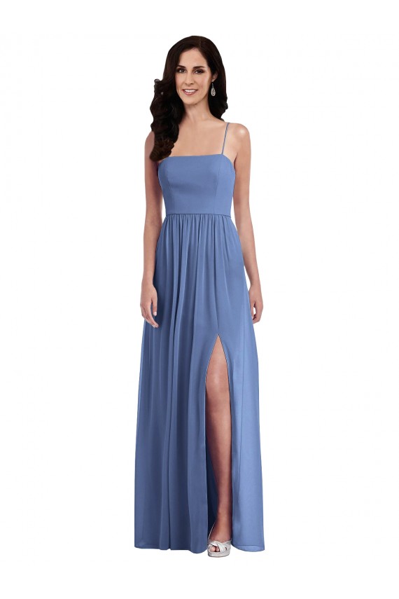 Sleeveless Windsor Blue Spaghetti Straps Low Back Soft Chiffon A-Line Semi Formal Evening Dress / Bridesmaid Dress Newcastle