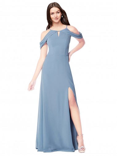 Sleeveless Dusty Blue Off the Shoulder Soft Chiffon A-Line Evening Dress / Bridesmaid Dress Newcastle