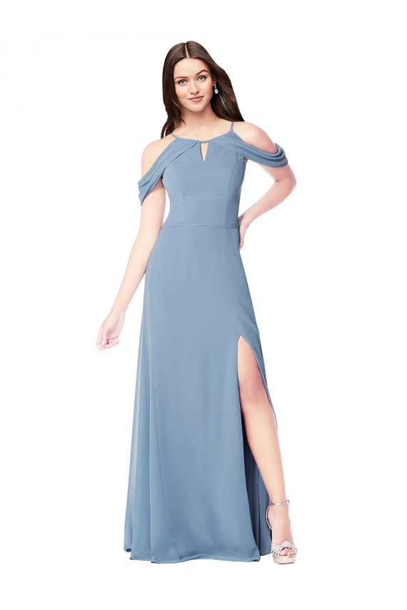 Sleeveless Dusty Blue Off the Shoulder Soft Chiffon A-Line Evening Dress / Bridesmaid Dress Newcastle