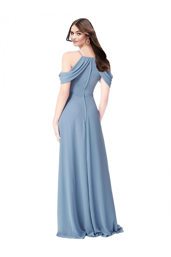 Sleeveless Dusty Blue Off the Shoulder Soft Chiffon A-Line Evening Dress / Bridesmaid Dress Newcastle