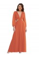 Long Sleeves V-Neck Open Back Soft Chiffon A-Line High Low Evening Gown / Bridesmaid Dress Newcastle