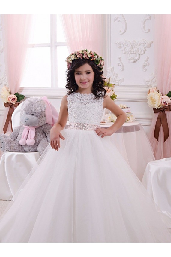 Sleeveless Bateau Neck V-Back Tulle & Lace Ball Gown Flower Girl Dress Newcastle