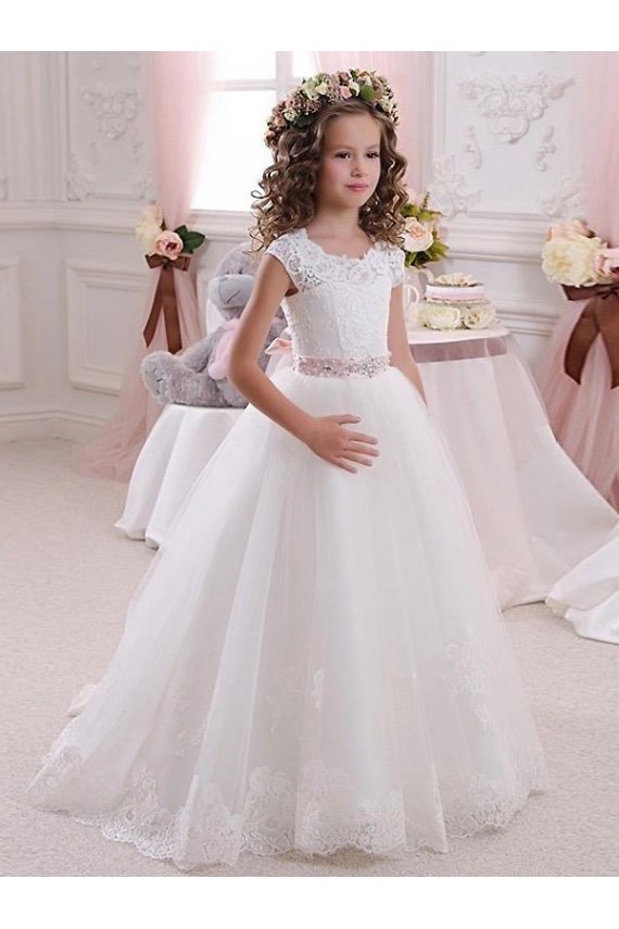 Cap Sleeves High Neck Keyhole Back Tulle & Lace Ball Gowns Flower Girl Dress Newcastle
