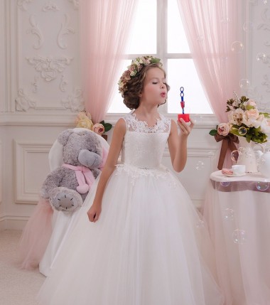 Sleeveless High Neck Keyhole Back Tulle & Lace Ball Gown Little Flower Girl Dresses Newcastle