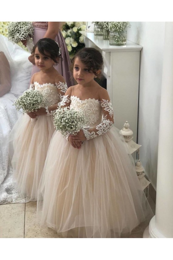 Long Sleeves Sweetheart Tulle & Lace Ball Gown Little Flower Girl Dress Newcastle