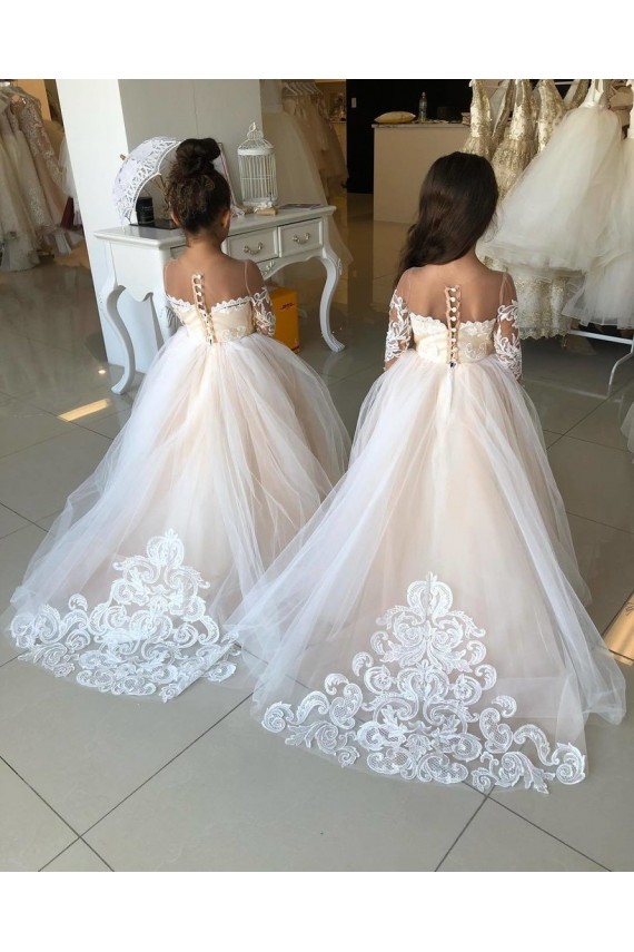 Long Sleeves Sweetheart Tulle & Lace Ball Gown Little Flower Girl Dress Newcastle