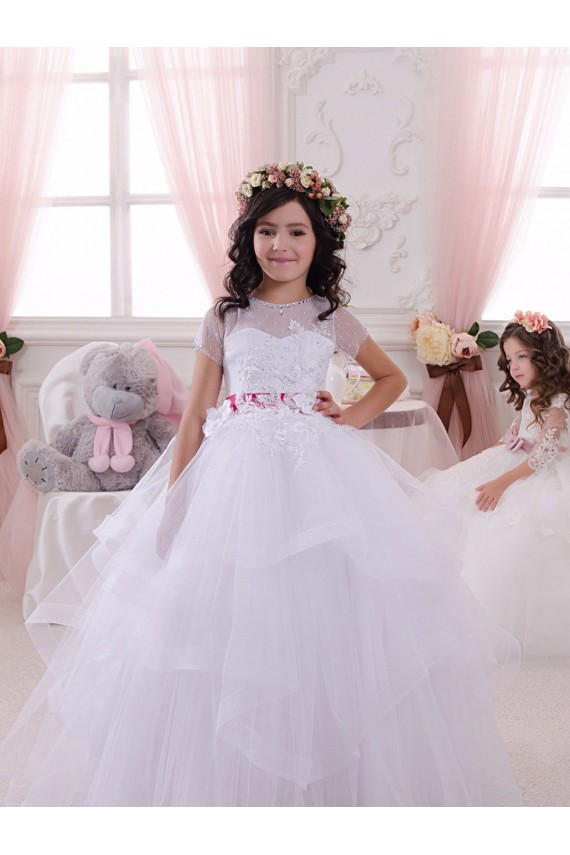 Short Sleeves Sweetheart Tulle & Lace Ball Gown Little Flower Girl Dress Newcastle