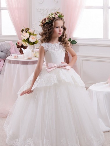 Sleeveless Sweetheart V-Back Tulle & Lace Ball Gown Flower Girl Dress for Wedding Newcastle