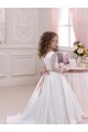 Long Sleeves V-Neck Satin & Lace Ball Gown Flower Girl Dress Newcastle