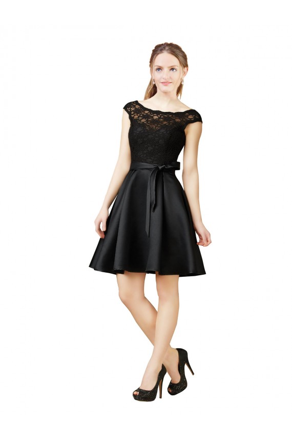 Sleeveless Illusion Neck V-Back Satin & Lace A-Line Bridesmaid Dress Newcastle
