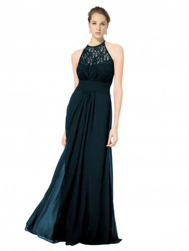 Sleeveless Halter Neck Keyhole Back Soft Chiffon & Lace A-Line Formal Dress / Bridesmaid Dress Newcastle