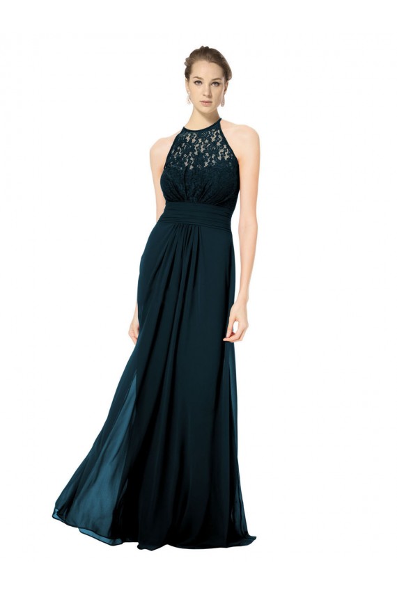 Sleeveless Halter Neck Keyhole Back Soft Chiffon & Lace A-Line Formal Dress / Bridesmaid Dress Newcastle
