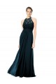 Sleeveless Halter Neck Keyhole Back Soft Chiffon & Lace A-Line Formal Dress / Bridesmaid Dress Newcastle