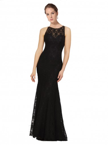 Sleeveless Jewel Neck Open Back Lace Sheath Bridesmaid Dress Newcastle