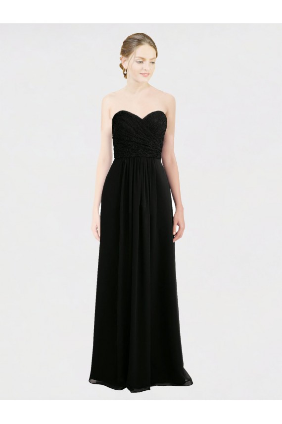 Sleeveless Black Sweetheart Low Back Soft Chiffon & Lace A-Line Bridesmaid Dress Newcastle