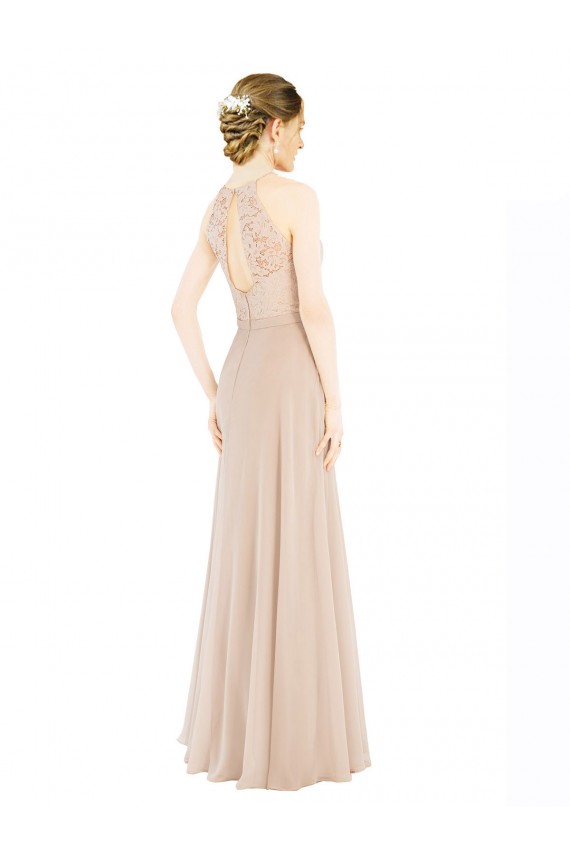 Sleeveless Halter Neck Keyhole Back Soft Chiffon & Lace A-Line Prom Dress / Bridesmaid Dress Newcastle