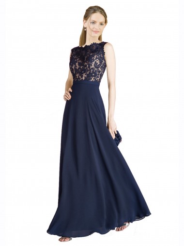 Sleeveless Illusion Neck V-Back Soft Chiffon & Lace A-Line Prom Dress / Bridesmaid Dress Newcastle