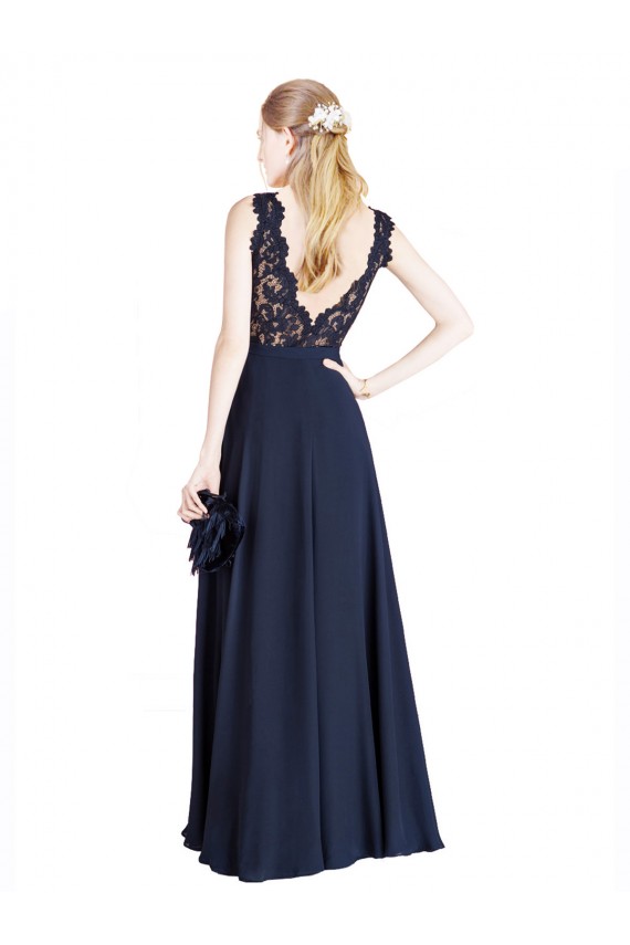 Sleeveless Illusion Neck V-Back Soft Chiffon & Lace A-Line Prom Dress / Bridesmaid Dress Newcastle