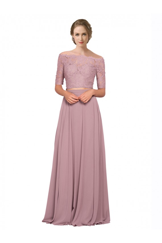 Short Sleeves Off the Shoulder Soft Chiffon & Lace A-Line Prom Dress / Bridesmaid Dress Newcastle