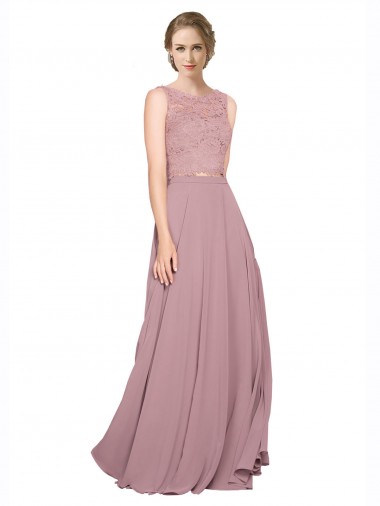 Sleeveless Illusion Neck Soft Chiffon & Lace A-Line Black Tie Prom Dress / Bridesmaid Dress Newcastle
