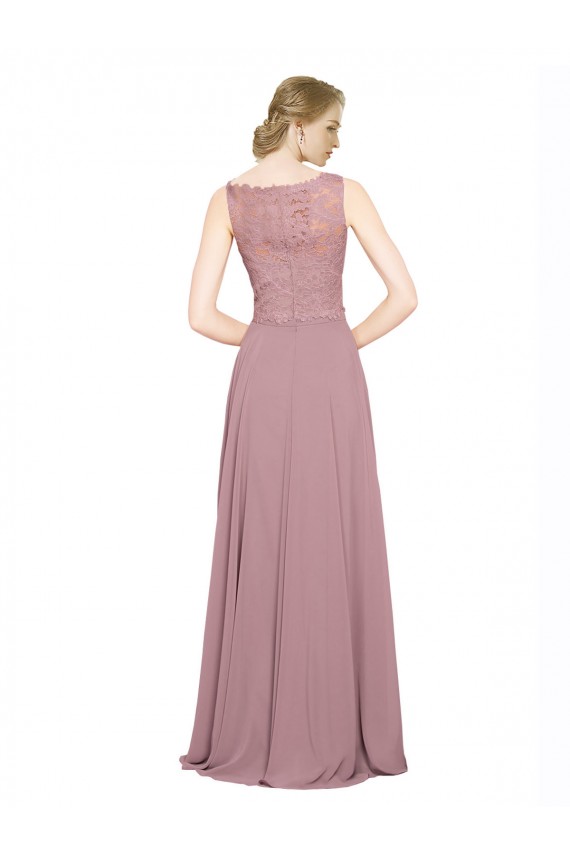 Sleeveless Illusion Neck Soft Chiffon & Lace A-Line Black Tie Prom Dress / Bridesmaid Dress Newcastle
