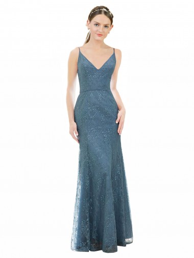 Sleeveless Spaghetti Straps Open Back Lace Sheath Bridesmaid Dress Newcastle
