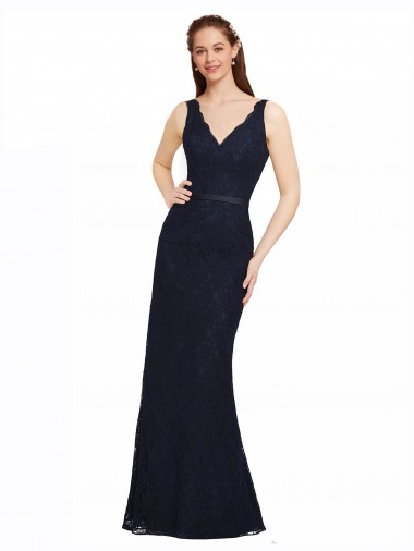 Sleeveless V-Neck Open Back Lace Sheath Bridesmaid Dress Newcastle