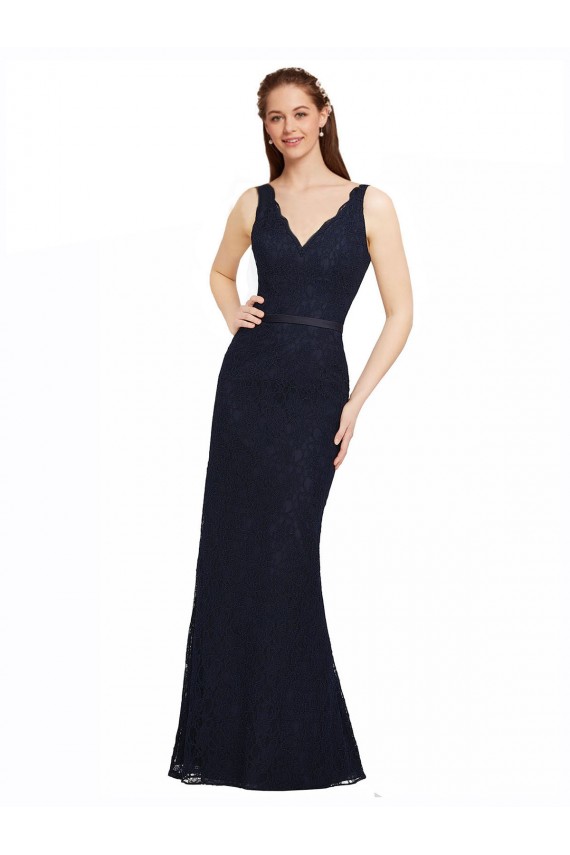 Sleeveless V-Neck Open Back Lace Sheath Bridesmaid Dress Newcastle