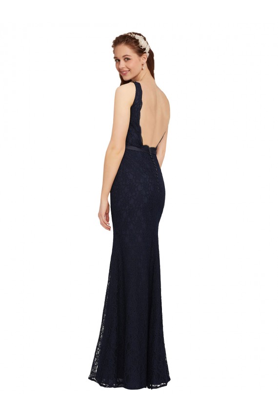 Sleeveless V-Neck Open Back Lace Sheath Bridesmaid Dress Newcastle