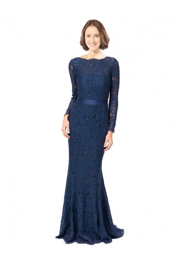 Long Sleeves Jewel Neck V-Back Lace Mermaid, Sheath Bridesmaid Dress Newcastle