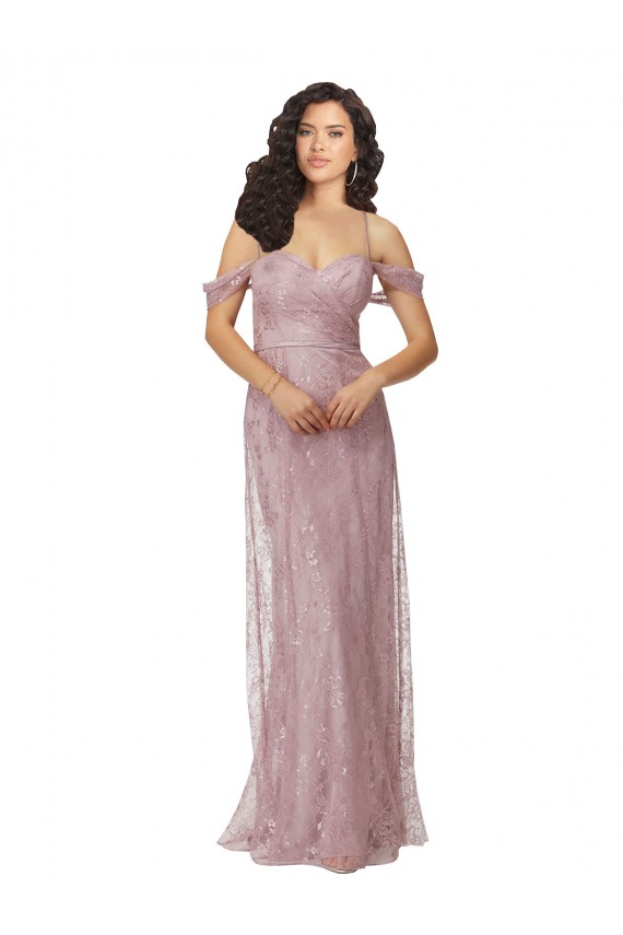 Sleeveless Off the Shoulder Criss Cross Back Lace A-Line Bridesmaid Dress Newcastle