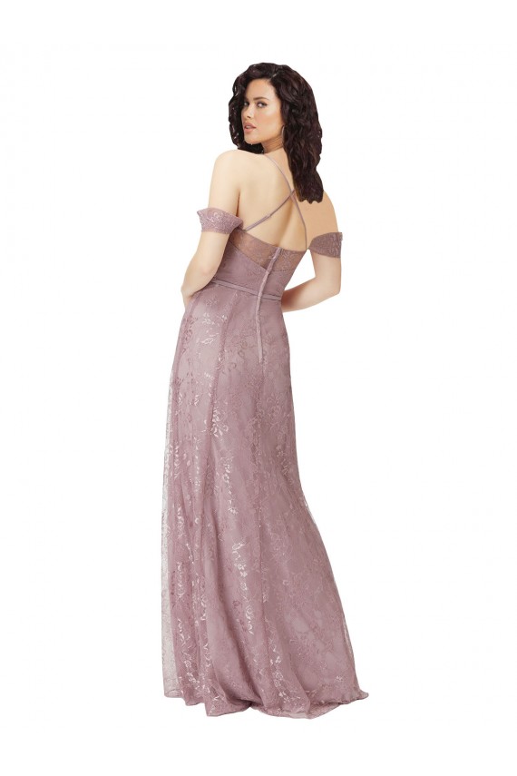 Sleeveless Off the Shoulder Criss Cross Back Lace A-Line Bridesmaid Dress Newcastle