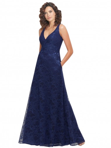 Sleeveless V-Neck Low Back Lace A-Line Bridesmaid Dress Newcastle