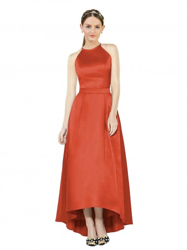Sleeveless Halter Neck Satin A-Line High Low Bridesmaid Dress Newcastle