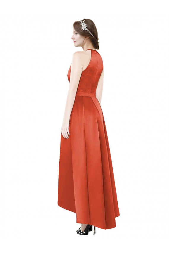Sleeveless Halter Neck Satin A-Line High Low Bridesmaid Dress Newcastle