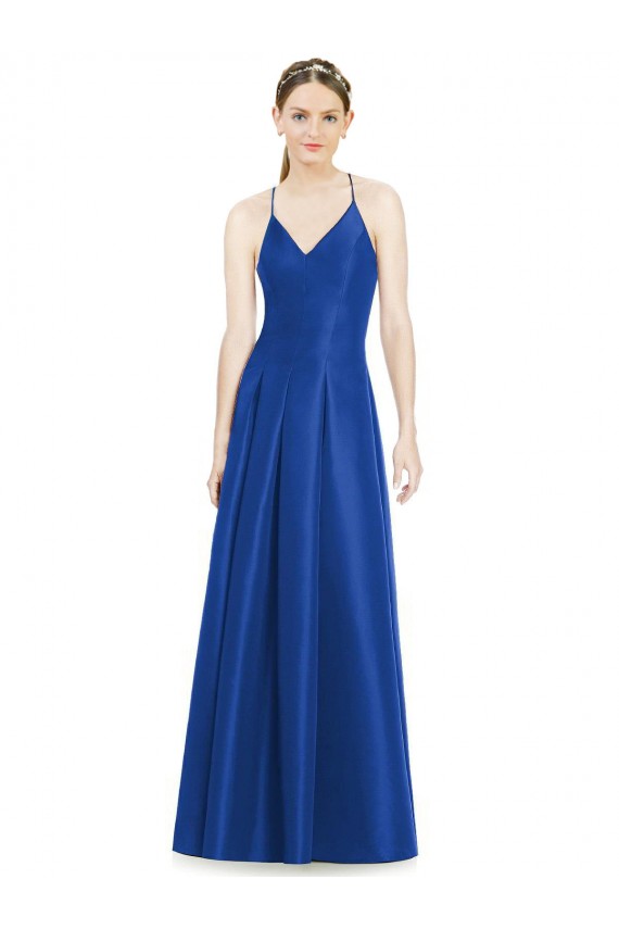 Sleeveless Spaghetti Straps Criss Cross Open Back Satin A-Line Bridesmaid Dress Newcastle
