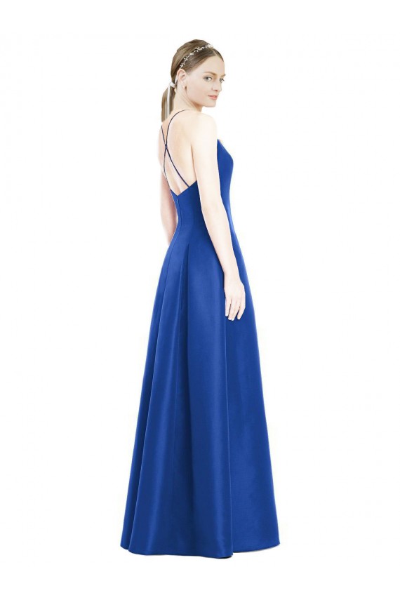 Sleeveless Spaghetti Straps Criss Cross Open Back Satin A-Line Bridesmaid Dress Newcastle
