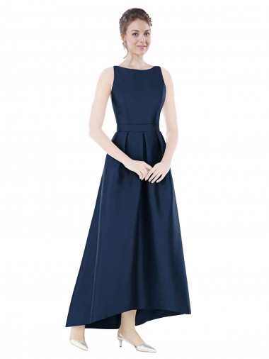 Sleeveless Bateau Neck Satin A-Line High Low Bridesmaid Dress Newcastle
