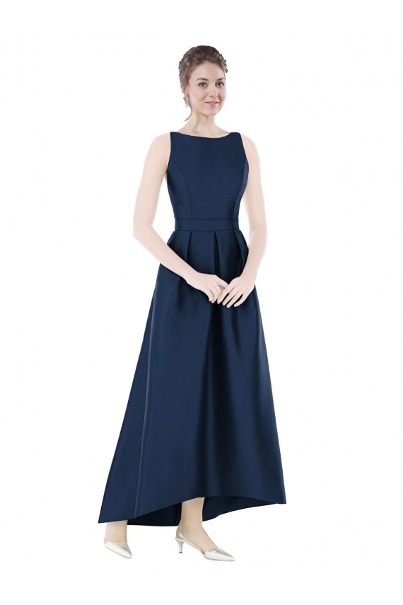 Sleeveless Bateau Neck Satin A-Line High Low Bridesmaid Dress Newcastle