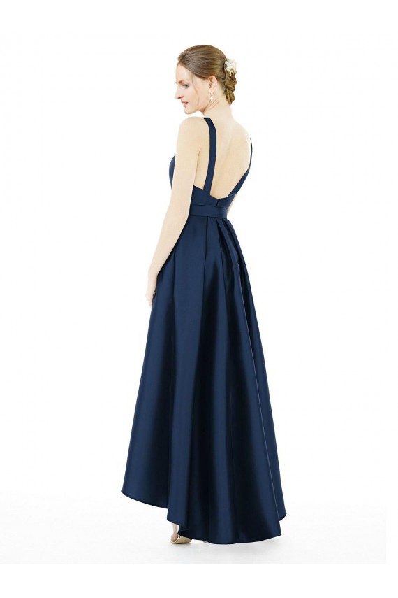 Sleeveless Bateau Neck Satin A-Line High Low Bridesmaid Dress Newcastle