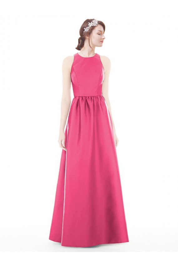 Sleeveless Jewel Neck Keyhole Back Satin A-Line Bridesmaid Dress Newcastle