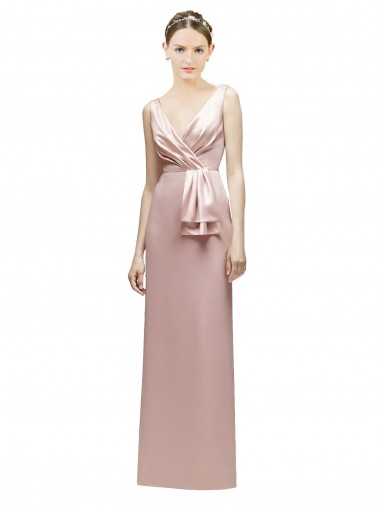 Sleeveless V-Neck V-Back Satin Sheath Bridesmaid Dress Newcastle
