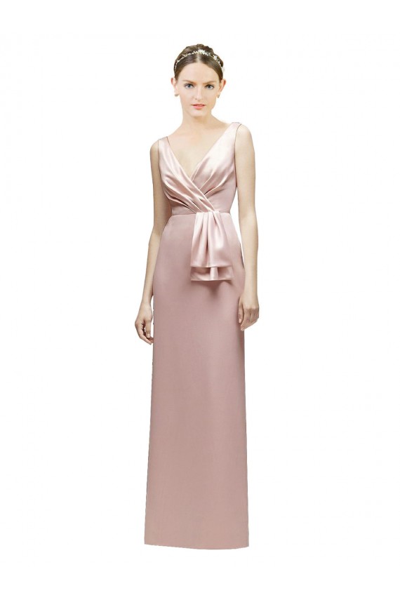 Sleeveless V-Neck V-Back Satin Sheath Bridesmaid Dress Newcastle