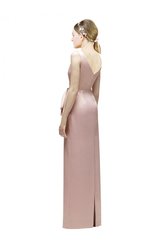 Sleeveless V-Neck V-Back Satin Sheath Bridesmaid Dress Newcastle