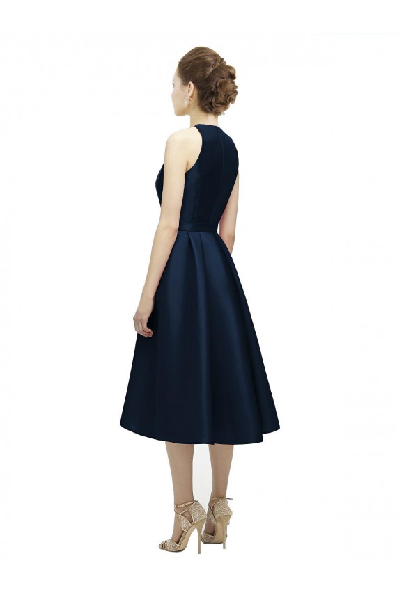 Sleeveless Dark Navy Halter Neck Satin A-Line High Low Bridesmaid Dress Newcastle