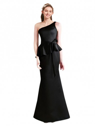 Sleeveless Black One Shoulder Satin Mermaid Bridesmaid Dress Newcastle