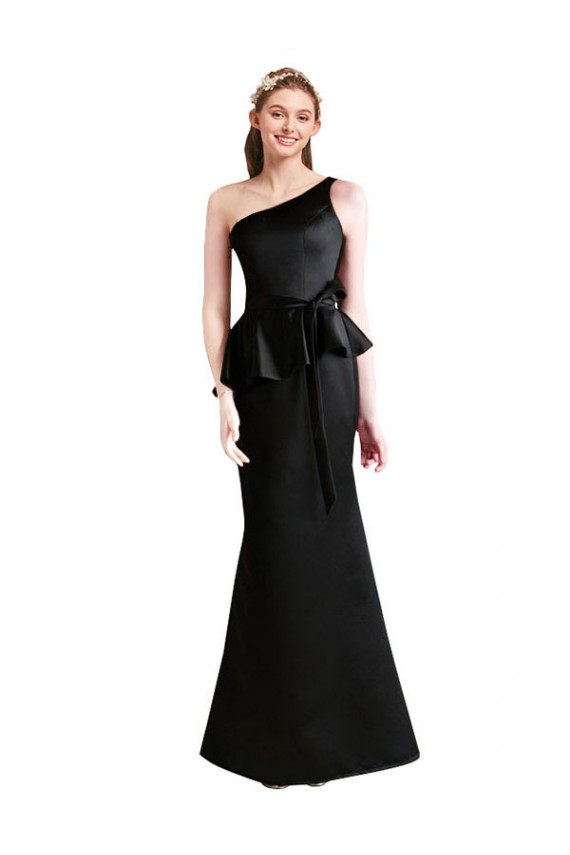 Sleeveless Black One Shoulder Satin Mermaid Bridesmaid Dress Newcastle