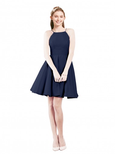 Sleeveless Halter Neck Open Back Satin A-Line Bridesmaid Gown Newcastle