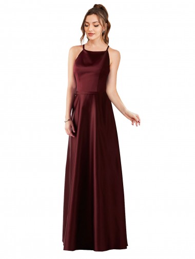 Sleeveless Halter Neck Satin A-Line Prom Dress / Bridesmaid Dress Newcastle